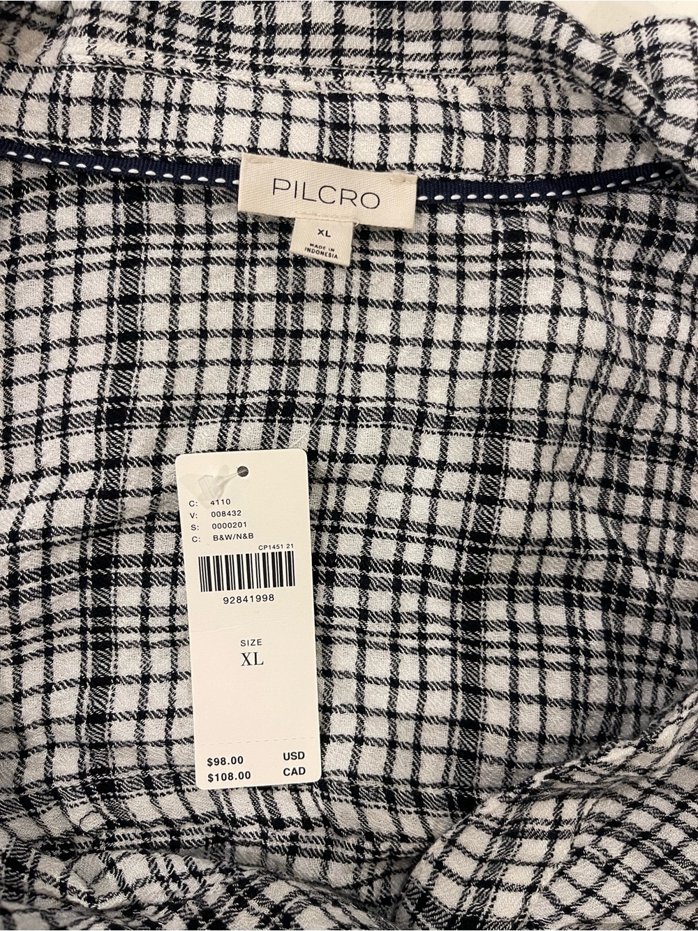 Pilcro Plaid Ruched Button-Front Women's Top - Black & White - Picture 11 of 11